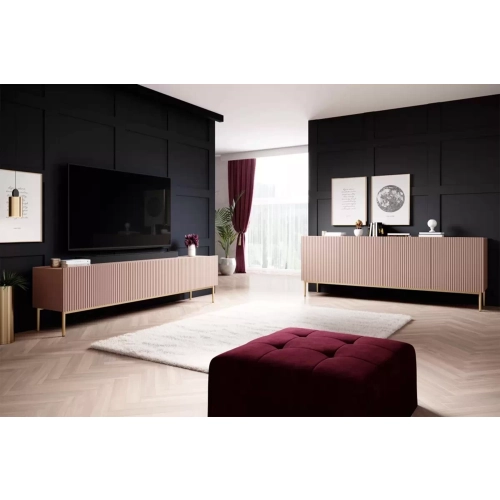 Komoda Nicole 200 cm z metalowymi nogami - antyczny róż / czarne nóżki - Limitowana oferta